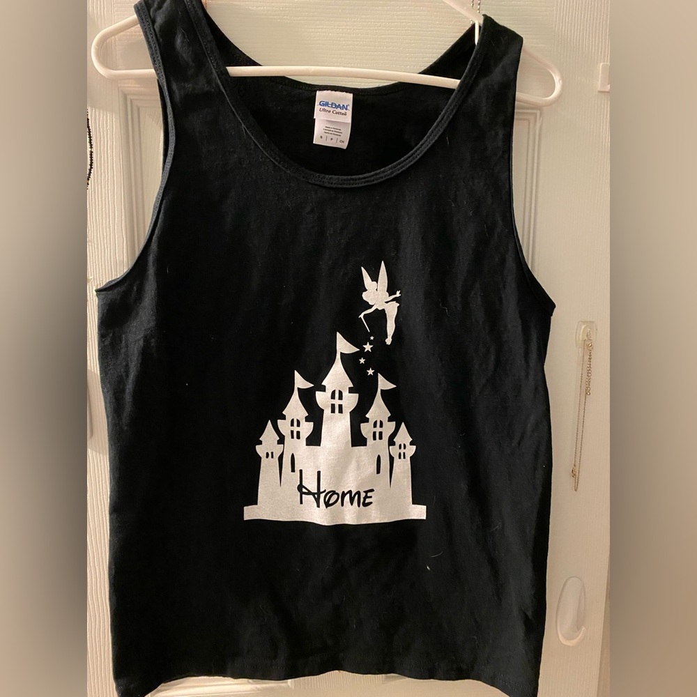 Gildan Black Tank Top with Disney Castle Graphic